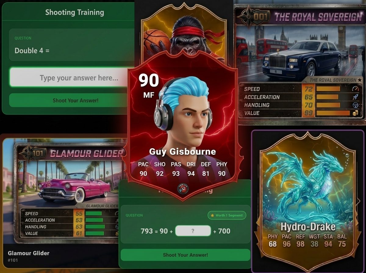 Inside the Trivela FC game: maths questions, player cards, racing cars and collectible pets