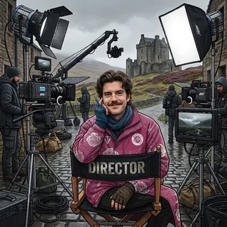 Alfie Watson-Brown on a film set in the Scottish Highlands