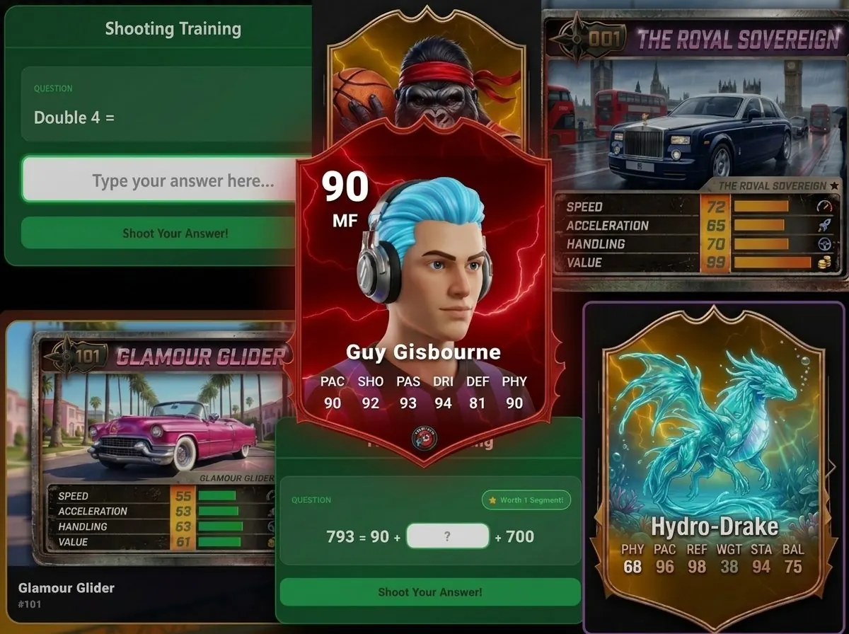 Inside the Trivela FC game: maths questions, player cards, racing cars and collectible pets